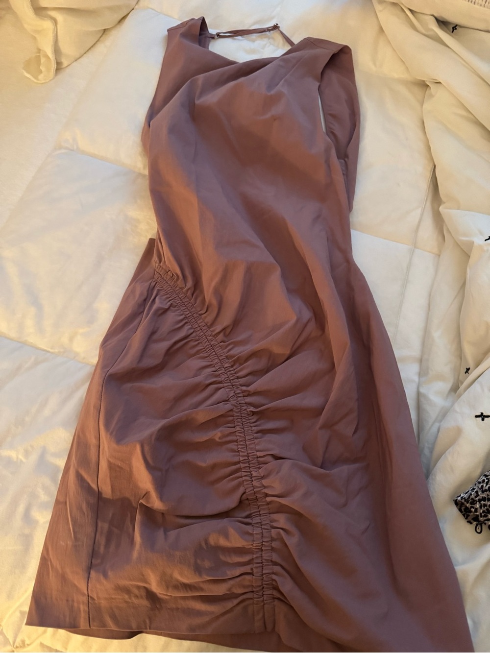 Zara Dusty Mauve Ruched-Side Midi Dress